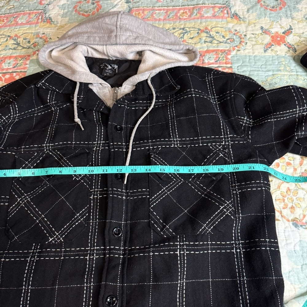 Stussy Black and White Plaid Quilted Lined Hooded Shirt Jacket Wool Cotton sz L - Picture 7 of 10